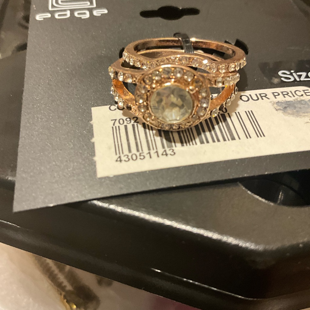 Edge Rose Gold Tone Cz Crystal Ring 2pc Bridal Set Sz 8 Vintage 2003 New